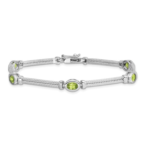 Sterling Silver Rhodium-plated Peridot August Birthstone Ladies Bracelet - Picture 4 of 6